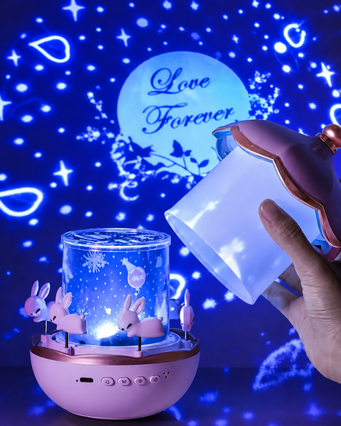 Дитячий нічник проектор зоряного неба Bluetooth Fairy Tale E11 акумуляторний світильник карусель 6 змінних картинок з LED підсвічуванням та музикою M16894 фото