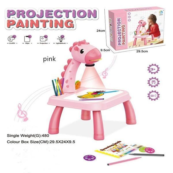 Дитячий стіл проектор для малювання з підсвічуванням Projector Painting 24 Деталі Рожевий Жираф 50900000002/4 фото