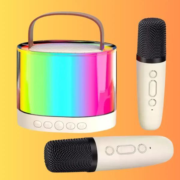 Дитяче караоке з 2ма мікрофонами K12 зі зміною голосу Bluetooth колонка з RGB підсвічуванням M17259 фото