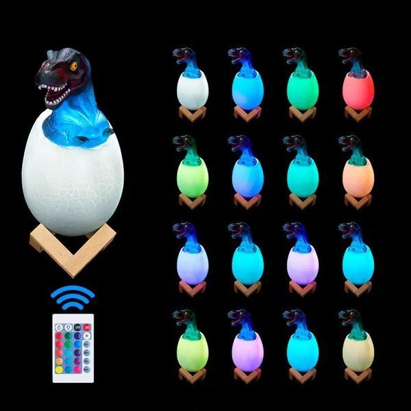 Дитячий світильник SUNROZ 3D Dinosaur Lamp лампа-нічник "Динозаврик у яйці" з пультом ДУ 205000000 фото